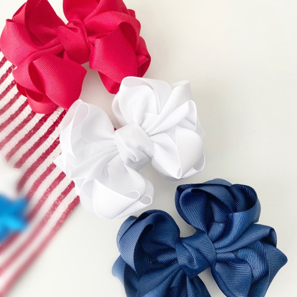 Kids Hair Bow Set - Red, White, and Blue